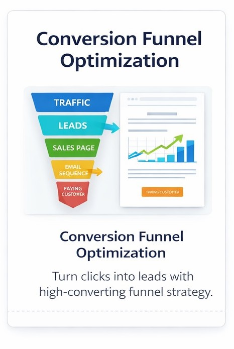 Conversion Funnel Optimization Strategy Conversion funnel diagram showing lead generation and conversion optimization process.