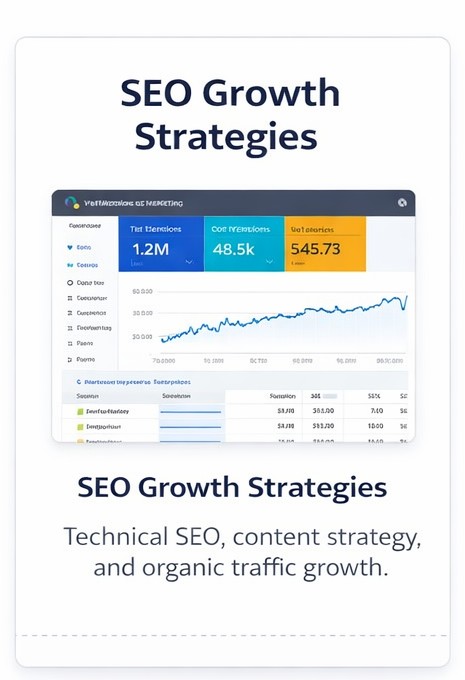 SEO Growth Strategy Performance SEO growth dashboard showing organic traffic trends and search performance improvements.